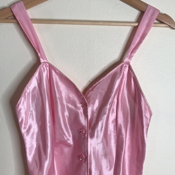 vtg Cacique 90s ladies pink button up nightie babydoll romper size small sexy - Picture 3 of 14